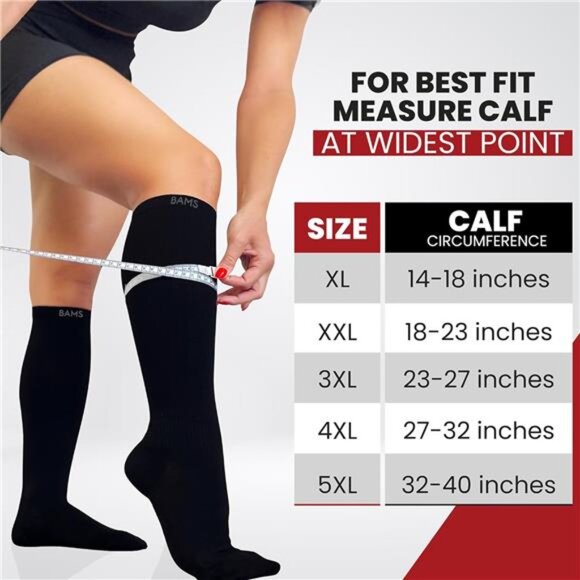 Plus Size Compression Socks Wide Calf XL XXL XXXL – Graduated Knee-High Support - Picture 2 of 6